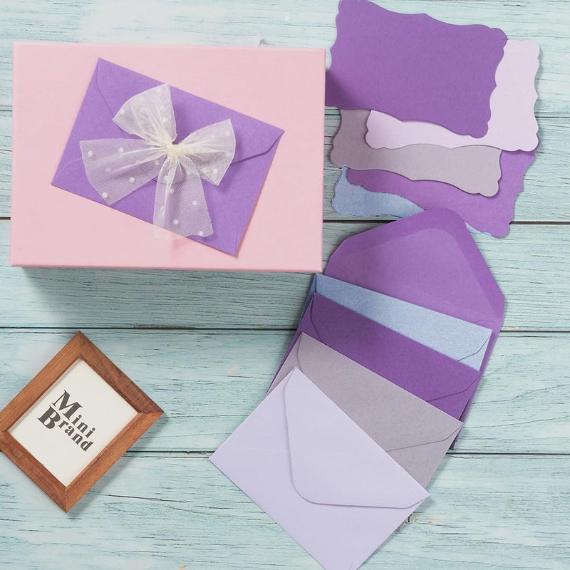 Toperd 100 Pack Mini Envelopes with Note Cards in 5 Colors for Wedding, Birthday, Baby Showers, 4 x 2.7 Inches (Purple) - Image 4